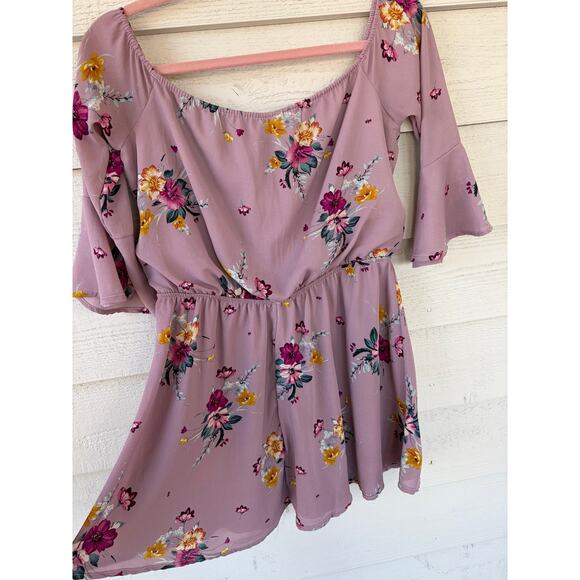 Windsor Mauve Floral Off Shoulder Skater Dress M Boho Romantic - Picture 4 of 6